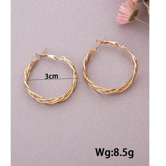 Gold Braid Twist Hoop Earrings Lightweight Stylish Swirl Classic Fashion Jewelry - Picture 3 of 4